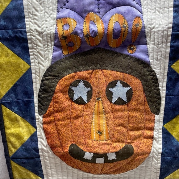 Handmade Halloween Fall Quilt Table Runner Pumpkin Spiders Witch Boo - Picture 2 of 5
